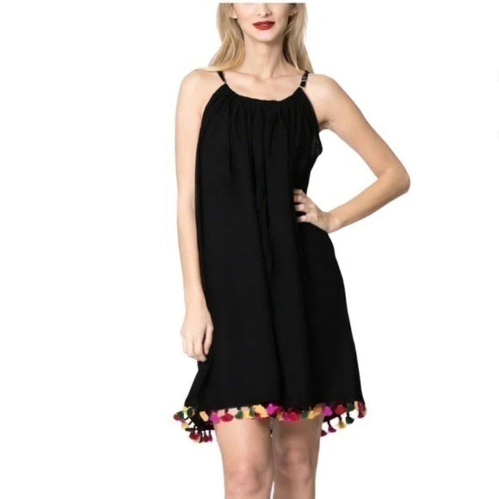 Byndya black with colorful tassels swimsuit cover-up dress